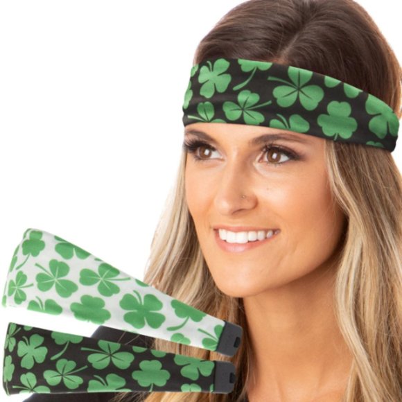 Hipsy Adjustable Spandex St Patrick's Day Green Shamrocks Xflex Headband - Picture 1 of 7